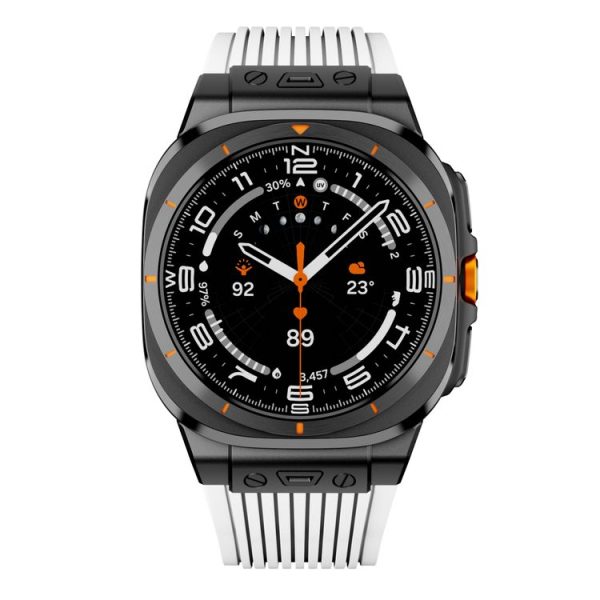 Samsung Galaxy Watch Ultra 47mm Black Connector Black Buckle Silicone Watch Band (White) - Image 2