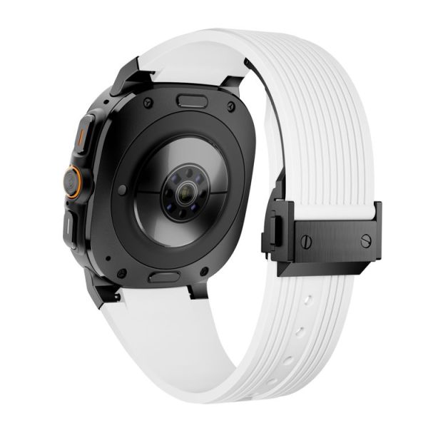 Samsung Galaxy Watch Ultra 47mm Black Connector Black Buckle Silicone Watch Band (White) - Image 3