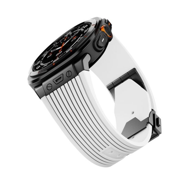 Samsung Galaxy Watch Ultra 47mm Black Connector Black Buckle Silicone Watch Band (White) - Image 4