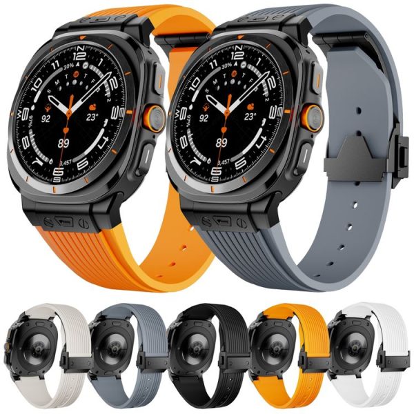 Samsung Galaxy Watch Ultra 47mm Black Connector Black Buckle Silicone Watch Band (White) - Image 5