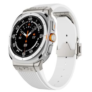 Samsung Galaxy Watch Ultra 47mm Titanium Connector Silver Buckle Silicone Watch Band (White)