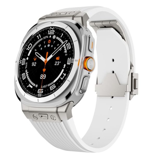 Samsung Galaxy Watch Ultra 47mm Titanium Connector Silver Buckle Silicone Watch Band (White)