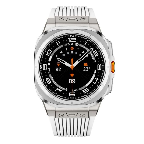 Samsung Galaxy Watch Ultra 47mm Titanium Connector Silver Buckle Silicone Watch Band (White) - Image 2