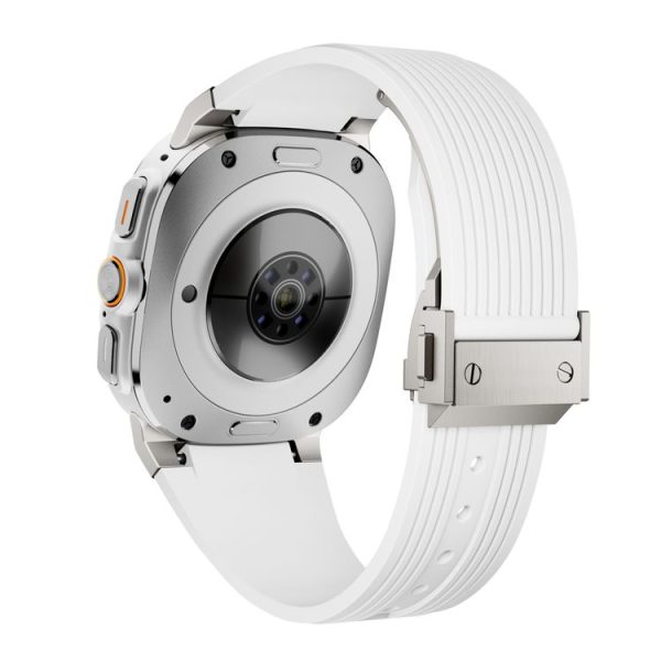 Samsung Galaxy Watch Ultra 47mm Titanium Connector Silver Buckle Silicone Watch Band (White) - Image 3