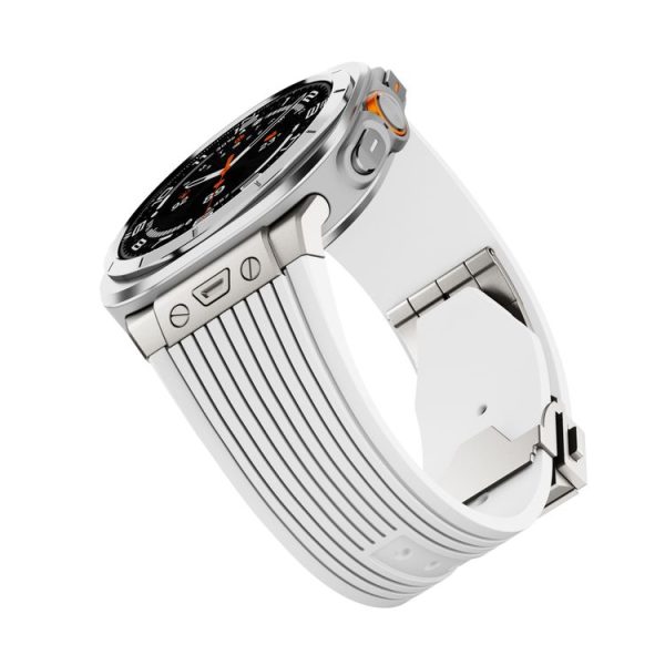 Samsung Galaxy Watch Ultra 47mm Titanium Connector Silver Buckle Silicone Watch Band (White) - Image 4