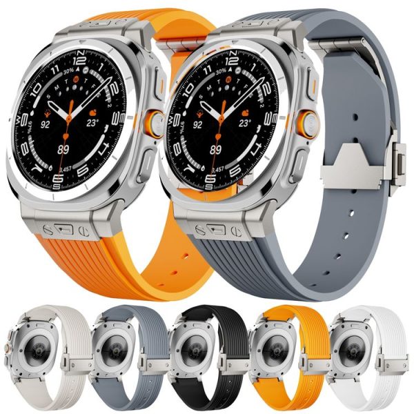 Samsung Galaxy Watch Ultra 47mm Titanium Connector Silver Buckle Silicone Watch Band (White) - Image 5