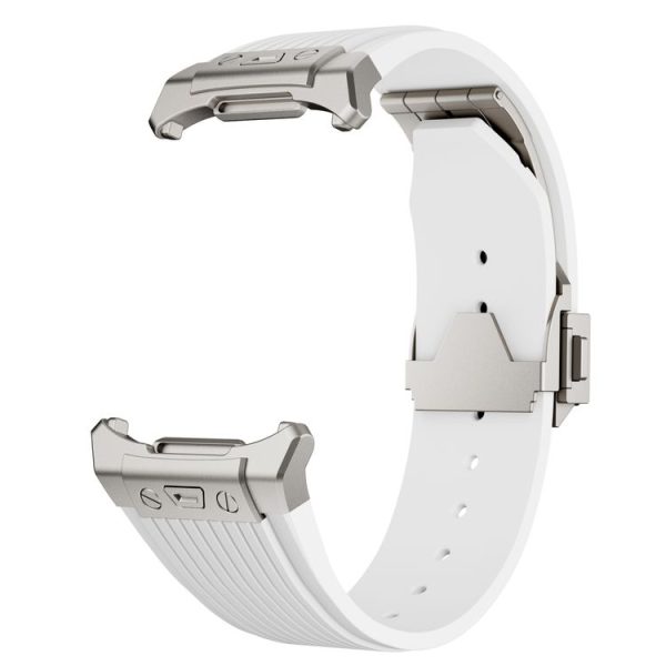 Samsung Galaxy Watch Ultra 47mm Titanium Connector Silver Buckle Silicone Watch Band (White) - Image 6