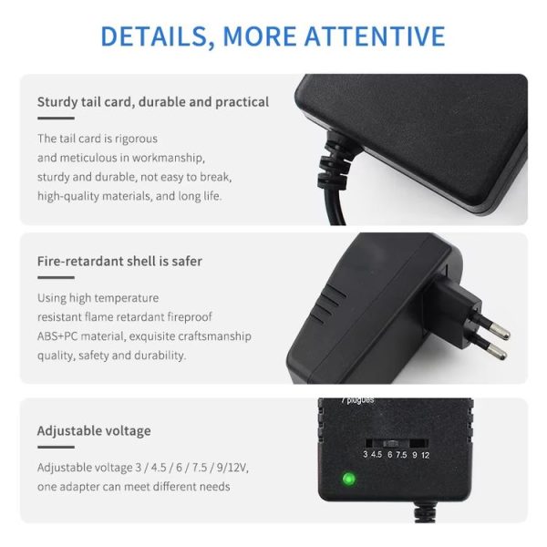 Voltage Adjustable Universal Power Adapter 110 220V to 12V 3V 4.5V 6V 7.5V 9V AC DC Adapter 3A Max 12 Volt Power Supply Adapter, EU Plug - Image 4