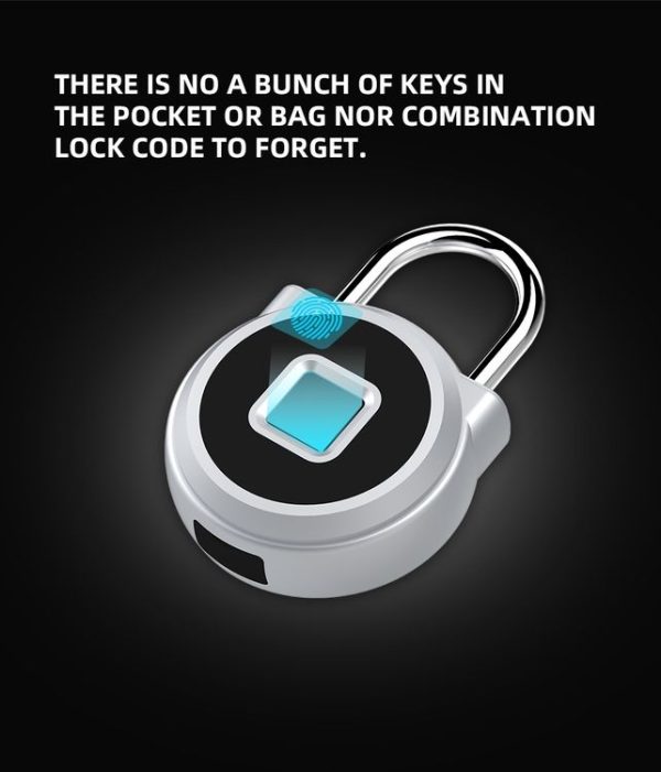 P10 Fingerprint Lock Alloy Fingerprint Padlock Gym Small Lock Cabinet Lock Electronic Lock At Home (Silver) - Image 5
