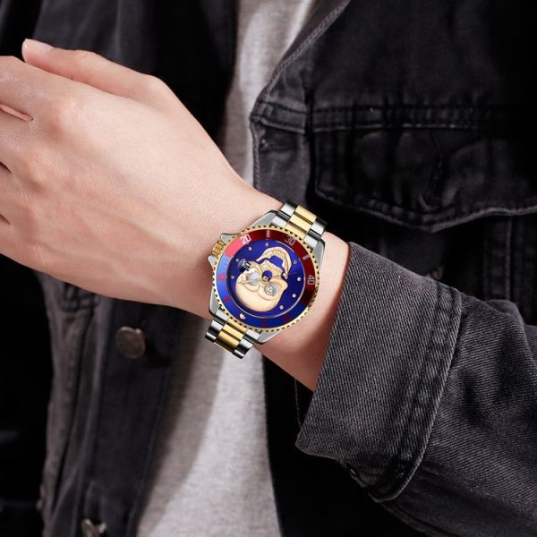 SKMEI 9195 Fashion Water-inlaid Drill Skull Nightlight Waterproof Quartz Watch Steel Strip Watch for Men (Golden Blue) - Image 10