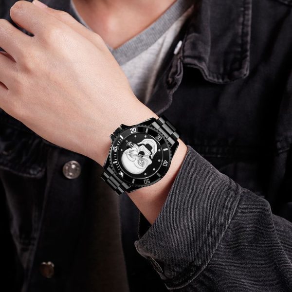 SKMEI 9195 Fashion Water-inlaid Drill Skull Nightlight Waterproof Quartz Watch Steel Strip Watch for Men (Golden Blue) - Image 12