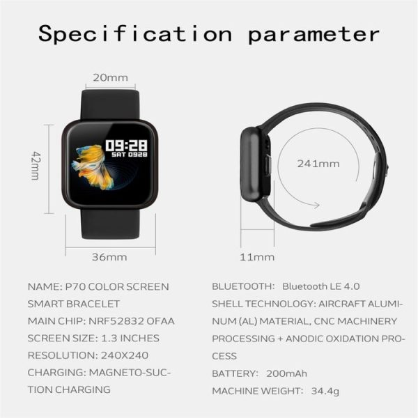 P70 1.3 inch IPS Color Screen Smartwatch IP68 Waterproof, Metal Watchband, Support Call Reminder / Heart Rate Monitoring / Blood Pressure Monitoring / Sleep Monitoring / Blood Oxygen Monitoring (Silver) - Image 24