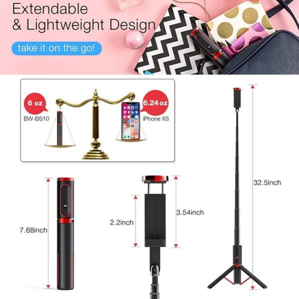 M18 Portable Selfie Stick Remote Control Mobile Phone Holder (White) - Image 4