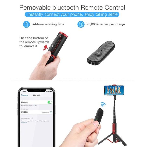 M18 Portable Selfie Stick Remote Control Mobile Phone Holder (White) - Image 6