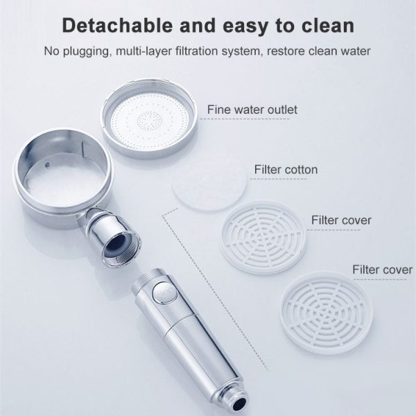 Nozzle Powerful Booster Rain Shower Set Household Bathroom Switch Rotatable Shower (Silver) - Image 5