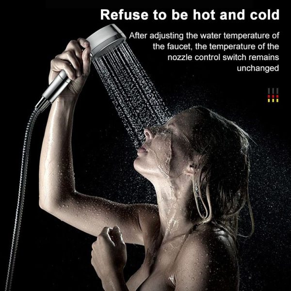 Nozzle Powerful Booster Rain Shower Set Household Bathroom Switch Rotatable Shower (Silver) - Image 7