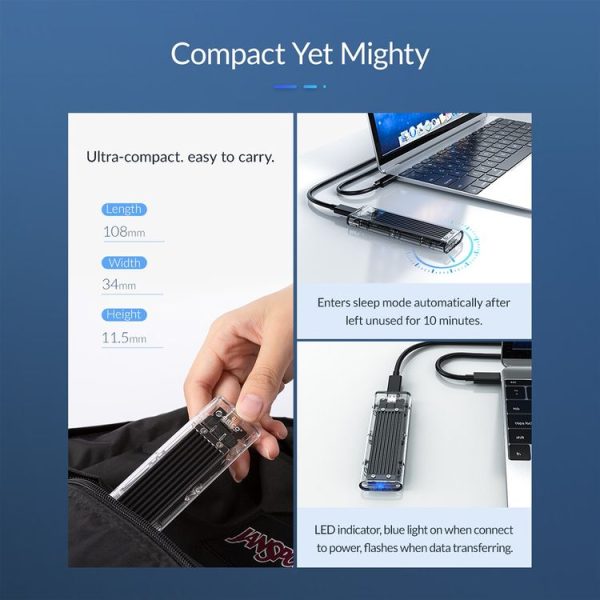ORICO TCM2F-C3 NGFF M.2 Hard Drive Enclosure, Tool Free Type-C Interface Transparent Hard Disk Box - Image 12