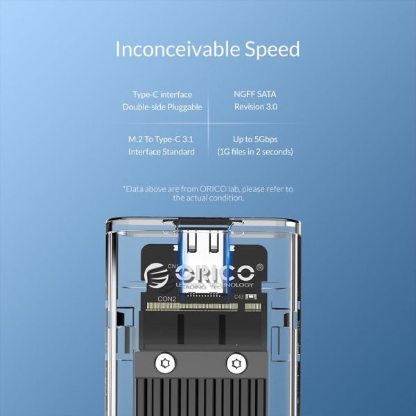 ORICO TCM2F-C3 NGFF M.2 Hard Drive Enclosure, Tool Free Type-C Interface Transparent Hard Disk Box - Image 9