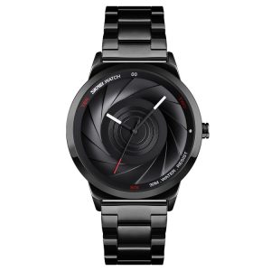 Skmei 9210 Fashion Trend Mens Business Wristwatch Simple Three-Dimensional Surface Waterproof Gold Quartz Watch Man (Black)