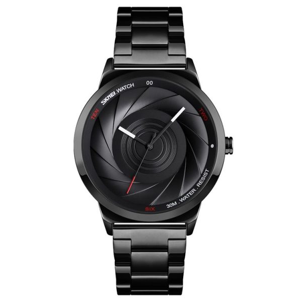 Skmei 9210 Fashion Trend Mens Business Wristwatch Simple Three-Dimensional Surface Waterproof Gold Quartz Watch Man (Black)
