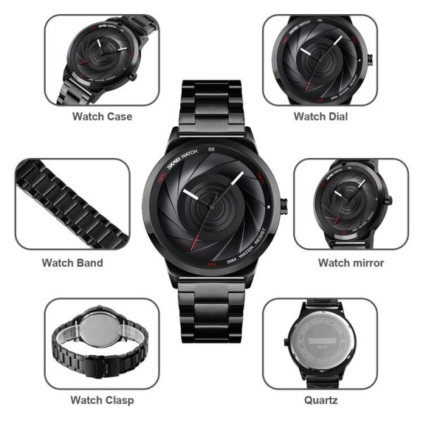 Skmei 9210 Fashion Trend Mens Business Wristwatch Simple Three-Dimensional Surface Waterproof Gold Quartz Watch Man (Black) - Image 11