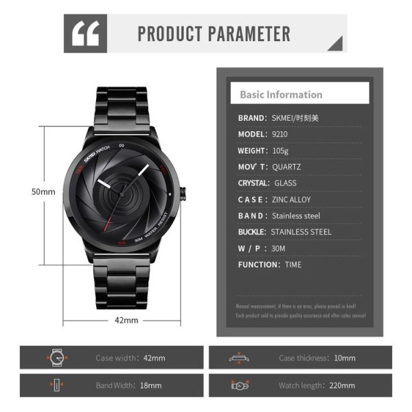 Skmei 9210 Fashion Trend Mens Business Wristwatch Simple Three-Dimensional Surface Waterproof Gold Quartz Watch Man (Black) - Image 12