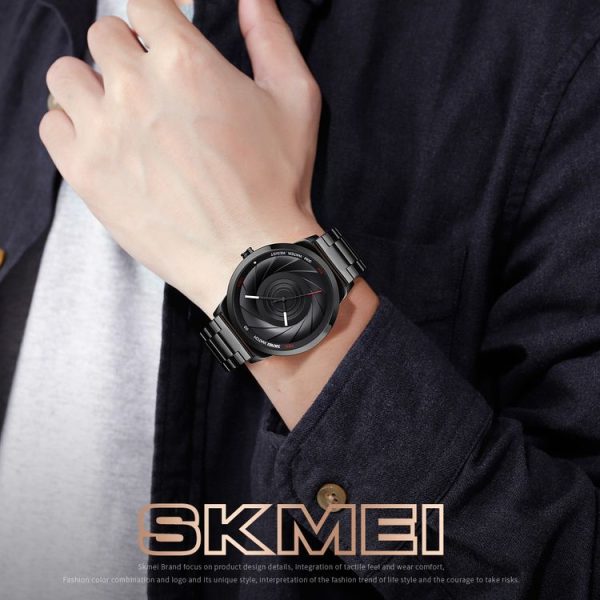 Skmei 9210 Fashion Trend Mens Business Wristwatch Simple Three-Dimensional Surface Waterproof Gold Quartz Watch Man (Black) - Image 14