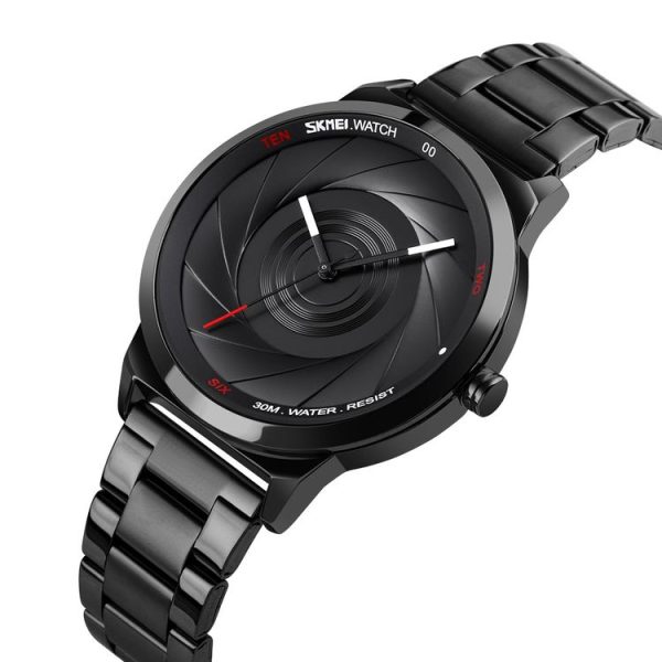 Skmei 9210 Fashion Trend Mens Business Wristwatch Simple Three-Dimensional Surface Waterproof Gold Quartz Watch Man (Black) - Image 3