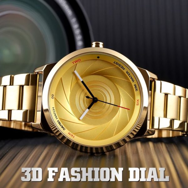 Skmei 9210 Fashion Trend Mens Business Wristwatch Simple Three-Dimensional Surface Waterproof Gold Quartz Watch Man (Black) - Image 9