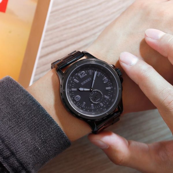 Skmei 1513 Fashion Trendy Steel Band Quartz Watch Mens Waterproof Leisure Watch (Black) - Image 12