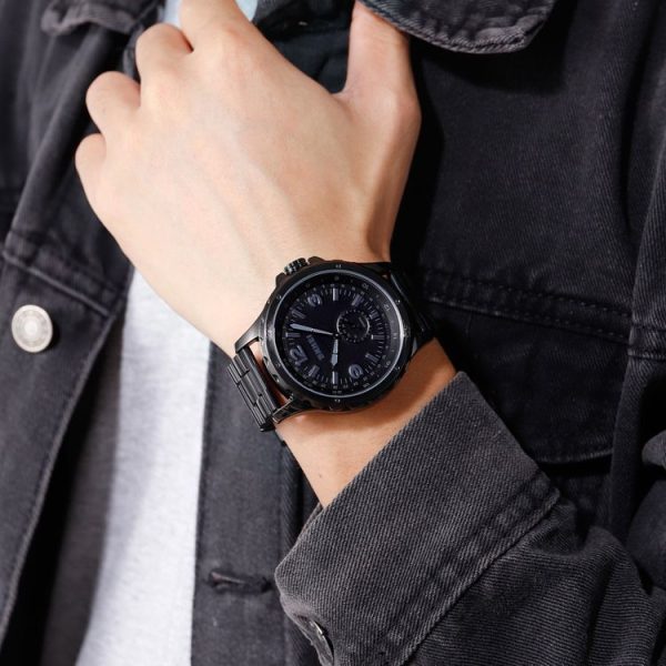 Skmei 1513 Fashion Trendy Steel Band Quartz Watch Mens Waterproof Leisure Watch (Black) - Image 13