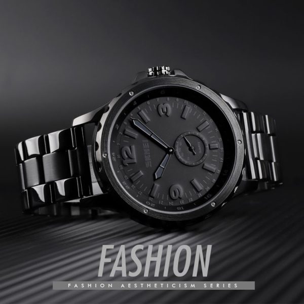 Skmei 1513 Fashion Trendy Steel Band Quartz Watch Mens Waterproof Leisure Watch (Black) - Image 5