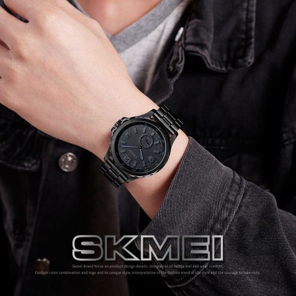 Skmei 1513 Fashion Trendy Steel Band Quartz Watch Mens Waterproof Leisure Watch (Black) - Image 6