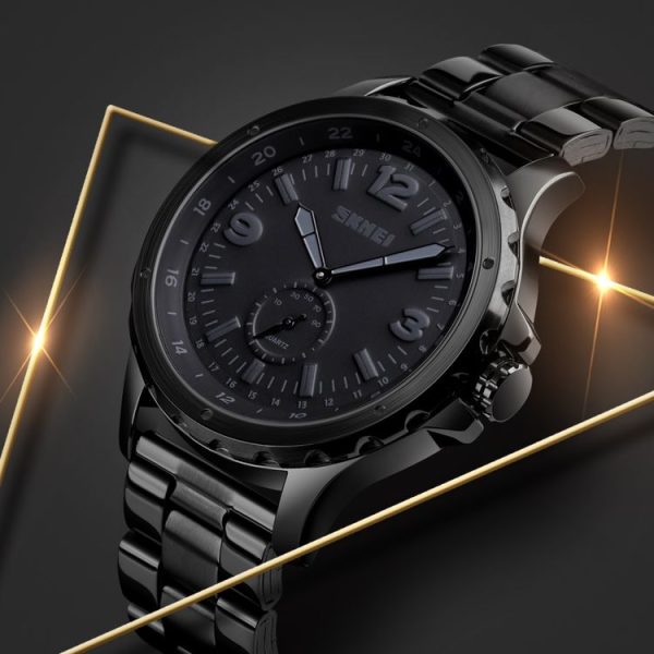 Skmei 1513 Fashion Trendy Steel Band Quartz Watch Mens Waterproof Leisure Watch (Black) - Image 7