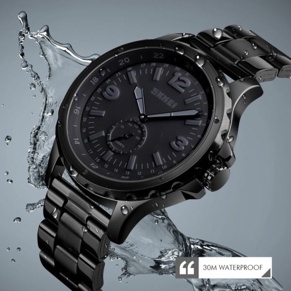 Skmei 1513 Fashion Trendy Steel Band Quartz Watch Mens Waterproof Leisure Watch (Black) - Image 8