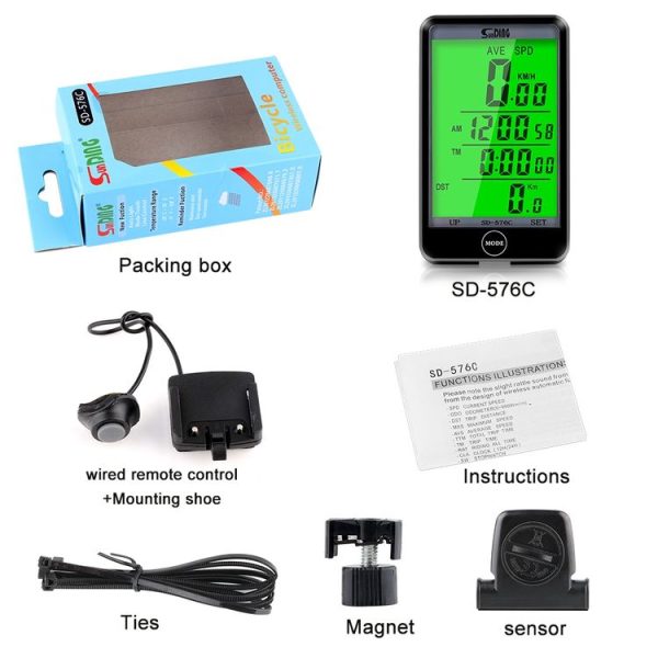 SUNDING SD-576C Bicycle LCD Backlight Stopwatch Bike Speedometer Cycling Odometer Stopwatch (Black) - Image 4