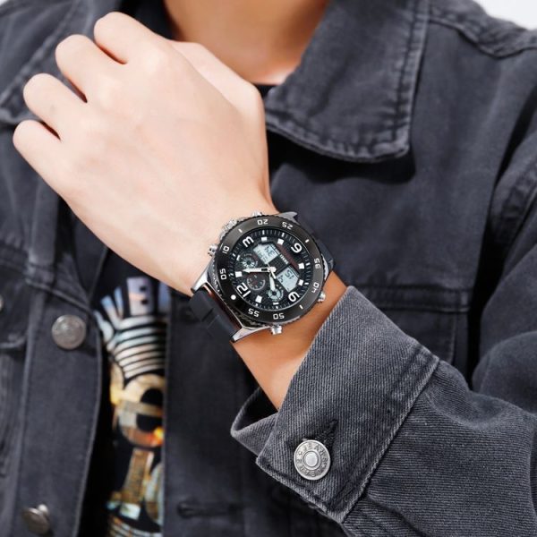 SKMEI 1538 Multi-Function Time Large Dial Steel Belt Men Casual Sports Electronic Watch (Silver-Silicone Belt) - Image 13