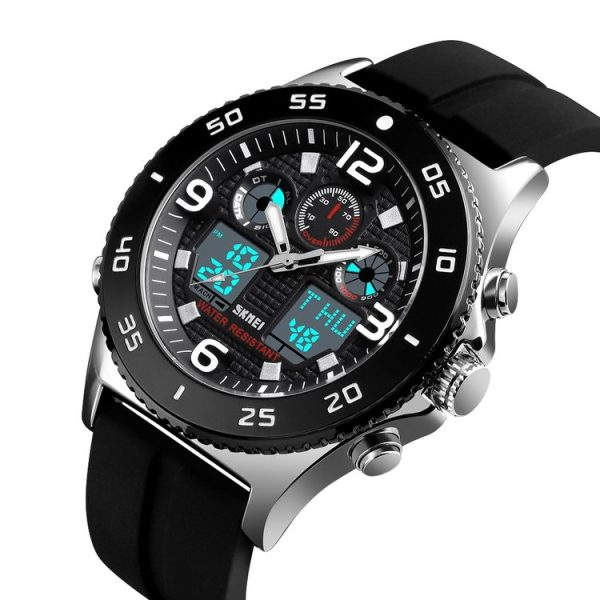 SKMEI 1538 Multi-Function Time Large Dial Steel Belt Men Casual Sports Electronic Watch (Silver-Silicone Belt) - Image 3