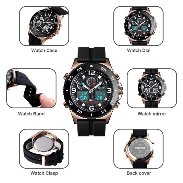 SKMEI 1538 Multi-Function Time Large Dial Steel Belt Men Casual Sports Electronic Watch (Silver-Silicone Belt) - Image 5