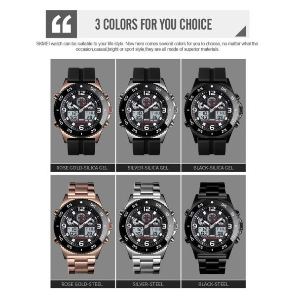SKMEI 1538 Multi-Function Time Large Dial Steel Belt Men Casual Sports Electronic Watch (Silver-Silicone Belt) - Image 7