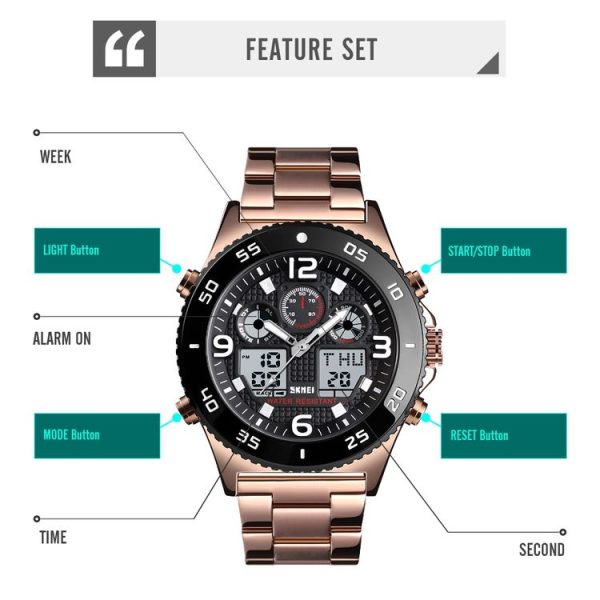 SKMEI 1538 Multi-Function Time Large Dial Steel Belt Men Casual Sports Electronic Watch (Silver-Silicone Belt) - Image 8