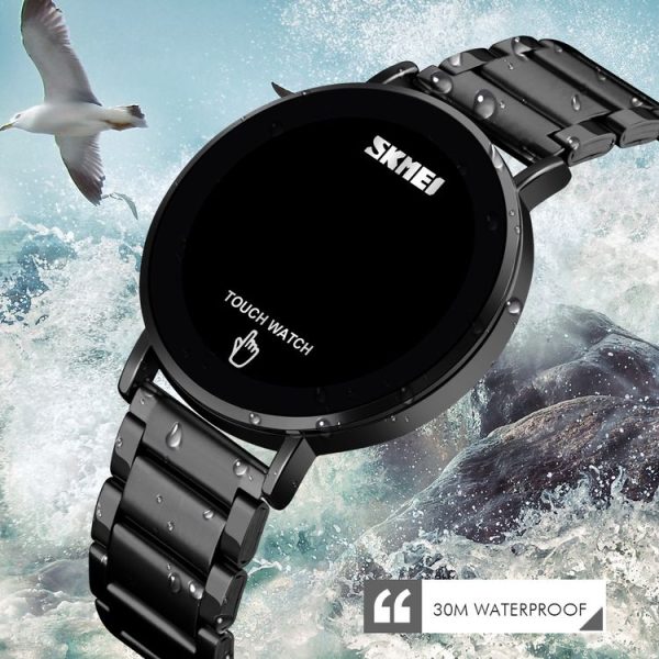 SKMEI 1550 Simple and Stylish LED Touch Screen Men Watch Waterproof Stainless Steel With Electronic Watch (Black) - Image 5