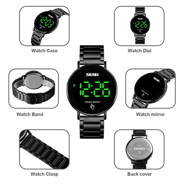 SKMEI 1550 Simple and Stylish LED Touch Screen Men Watch Waterproof Stainless Steel With Electronic Watch (Black) - Image 6