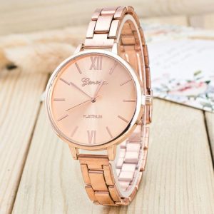 2 PCS Women Large Dial Stainless Steel Fine Strap Quartz Watch (Rose Red)
