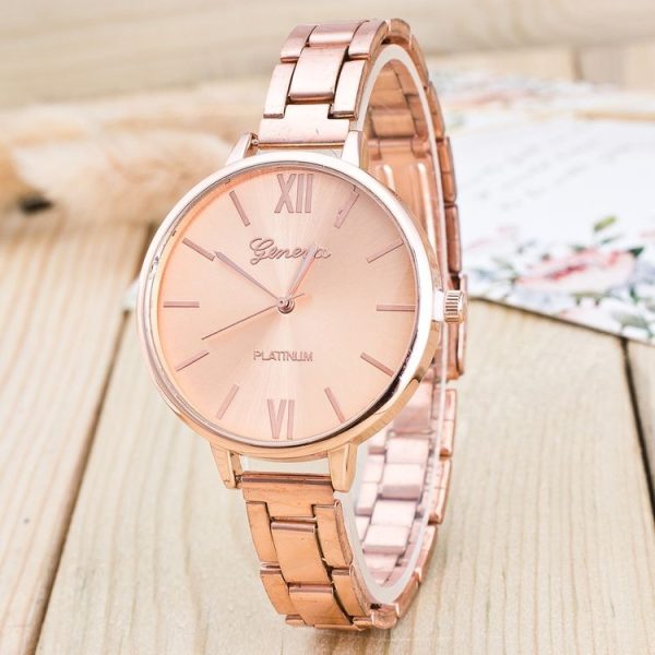 2 PCS Women Large Dial Stainless Steel Fine Strap Quartz Watch (Rose Red) - Image 2