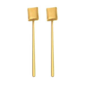 2 PCS Stainless Steel Spoon Creative Coffee Spoon Bar Ice Spoon Gold Plated Long Stirring Spoon, Style: Square Spoon, Color: Gold