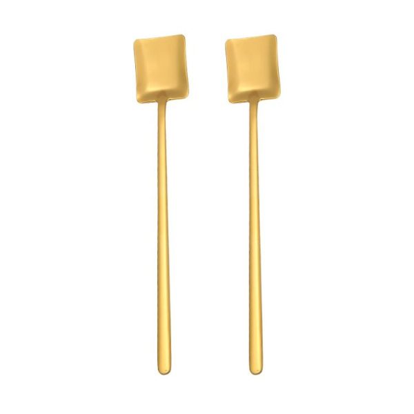2 PCS Stainless Steel Spoon Creative Coffee Spoon Bar Ice Spoon Gold Plated Long Stirring Spoon, Style: Square Spoon, Color: Gold