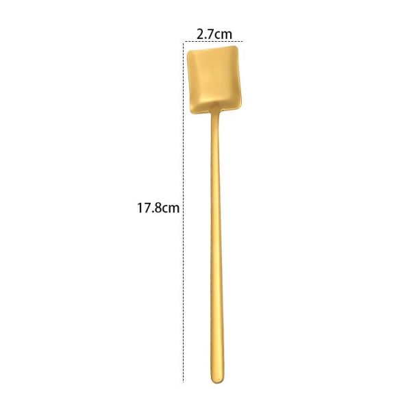 2 PCS Stainless Steel Spoon Creative Coffee Spoon Bar Ice Spoon Gold Plated Long Stirring Spoon, Style: Square Spoon, Color: Gold - Image 2