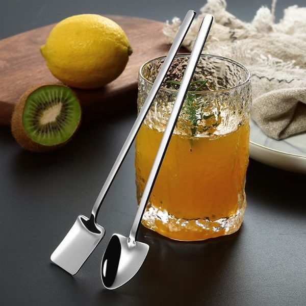 2 PCS Stainless Steel Spoon Creative Coffee Spoon Bar Ice Spoon Gold Plated Long Stirring Spoon, Style: Square Spoon, Color: Gold - Image 7
