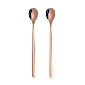 2 PCS Stainless Steel Spoon Creative Coffee Spoon Bar Ice Spoon Gold Plated Long Stirring Spoon, Style: Round Spoon, Color: Rose Gold